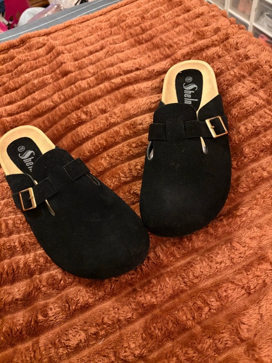 Shoes - Black Suede Slip-On Clog with Buckle